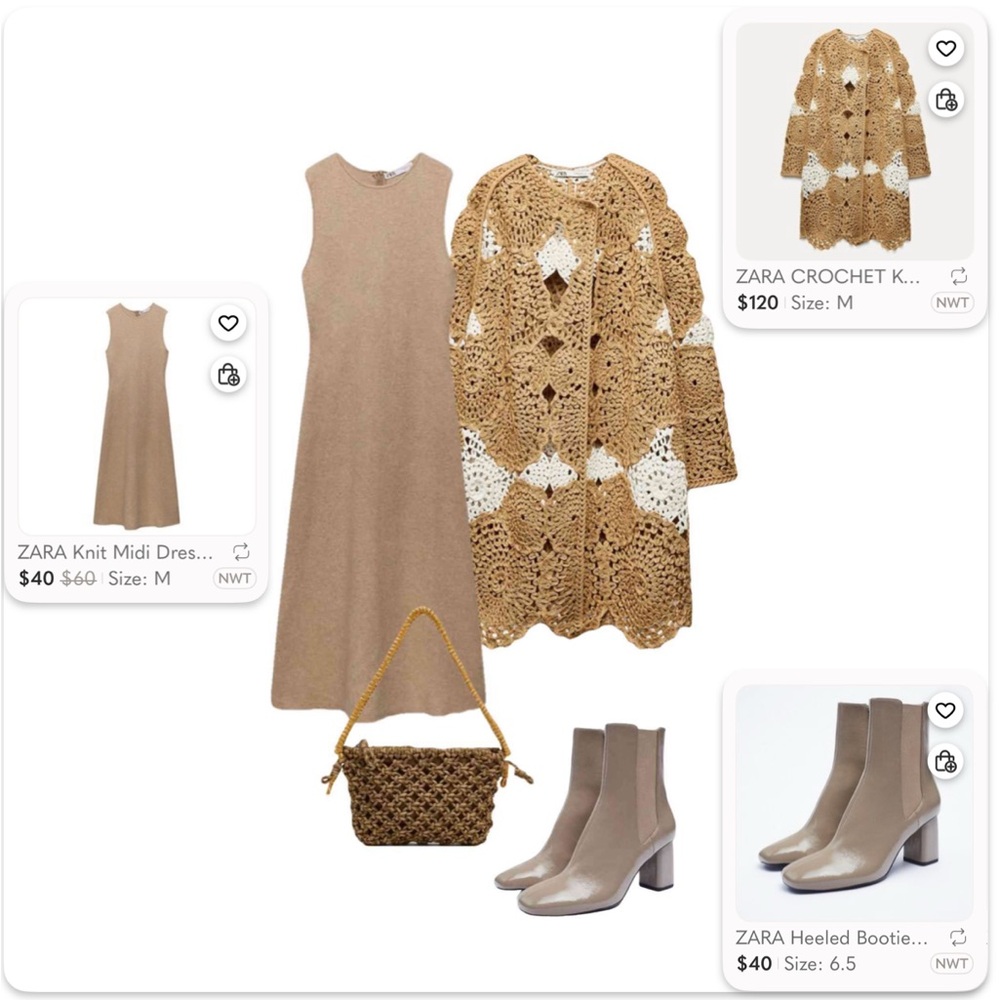 ZARA Neutral Outfit Inspo ✨ Knit Midi Dress & Crochet Coat